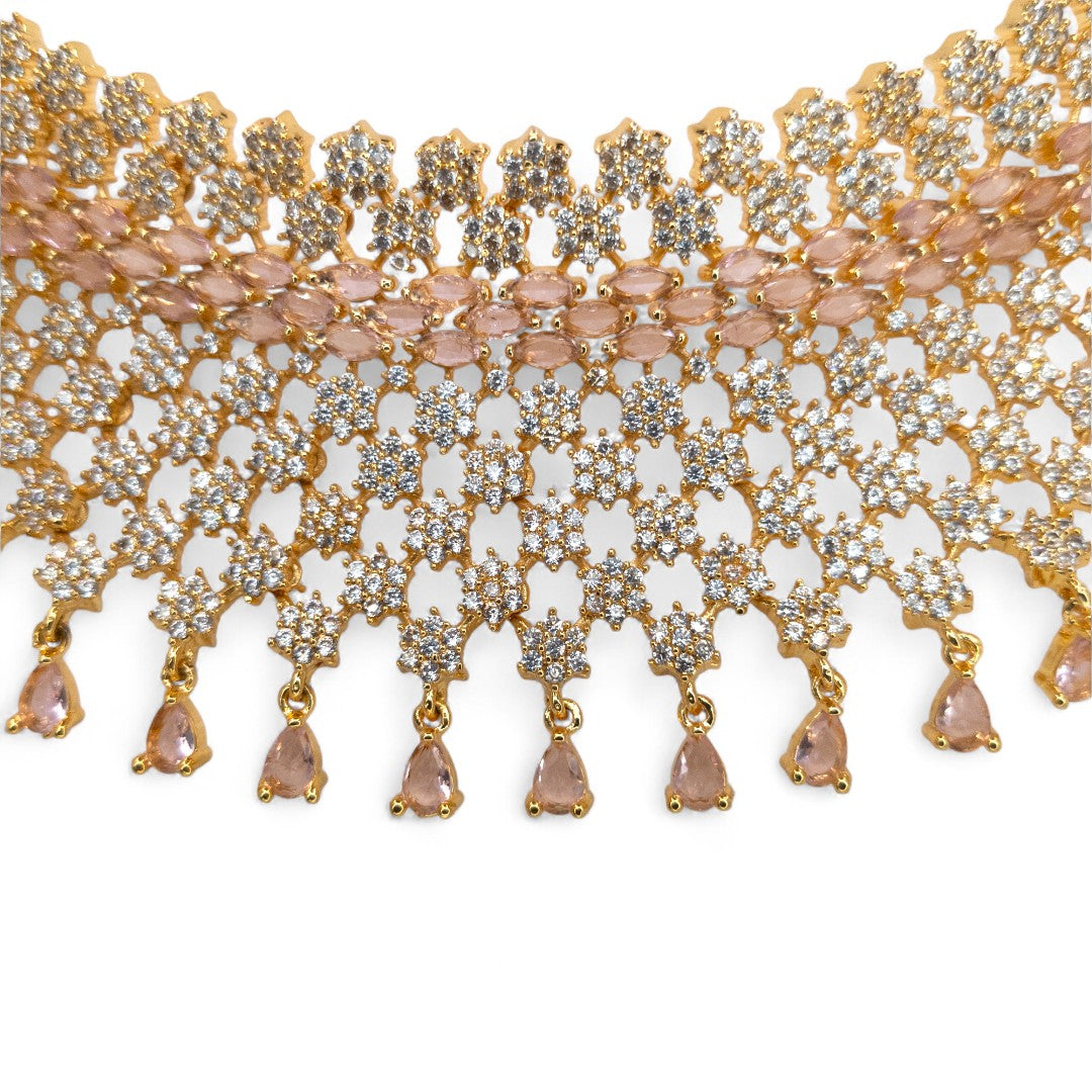 Victorian Choker Halskette mit Ohrringe - gold | rosa