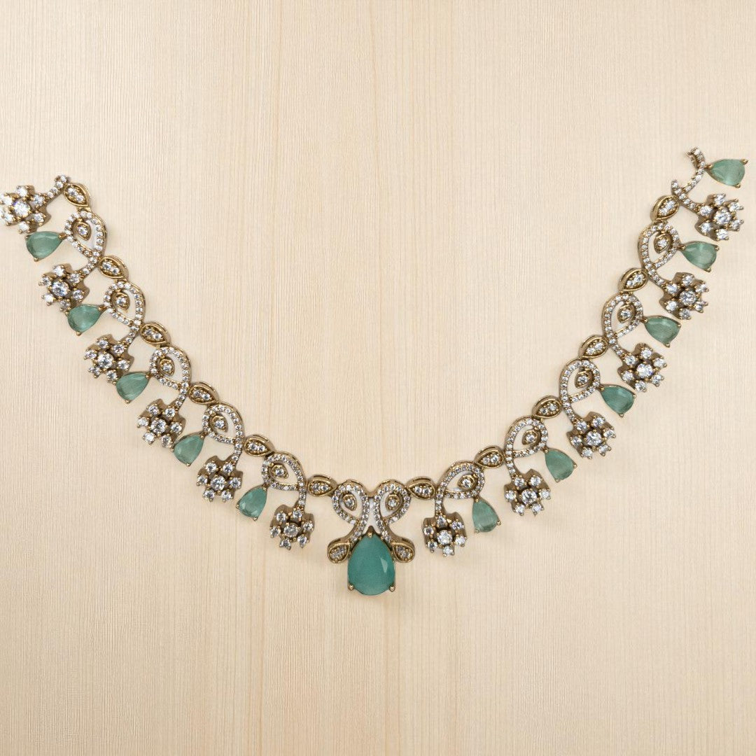 Temple Necklace with Earrings - gold | green