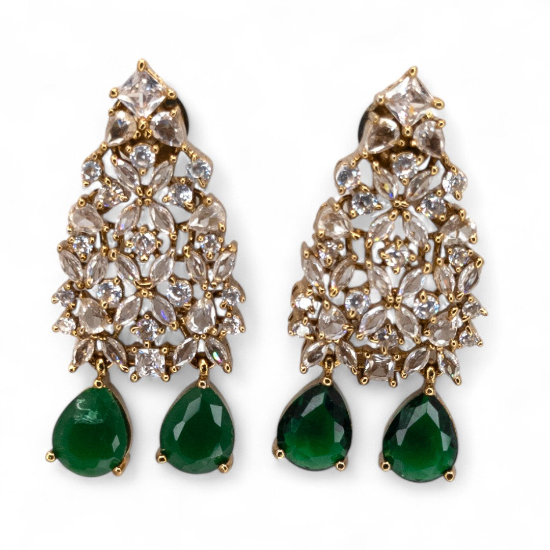 Temple Necklace with Earrings - gold | green