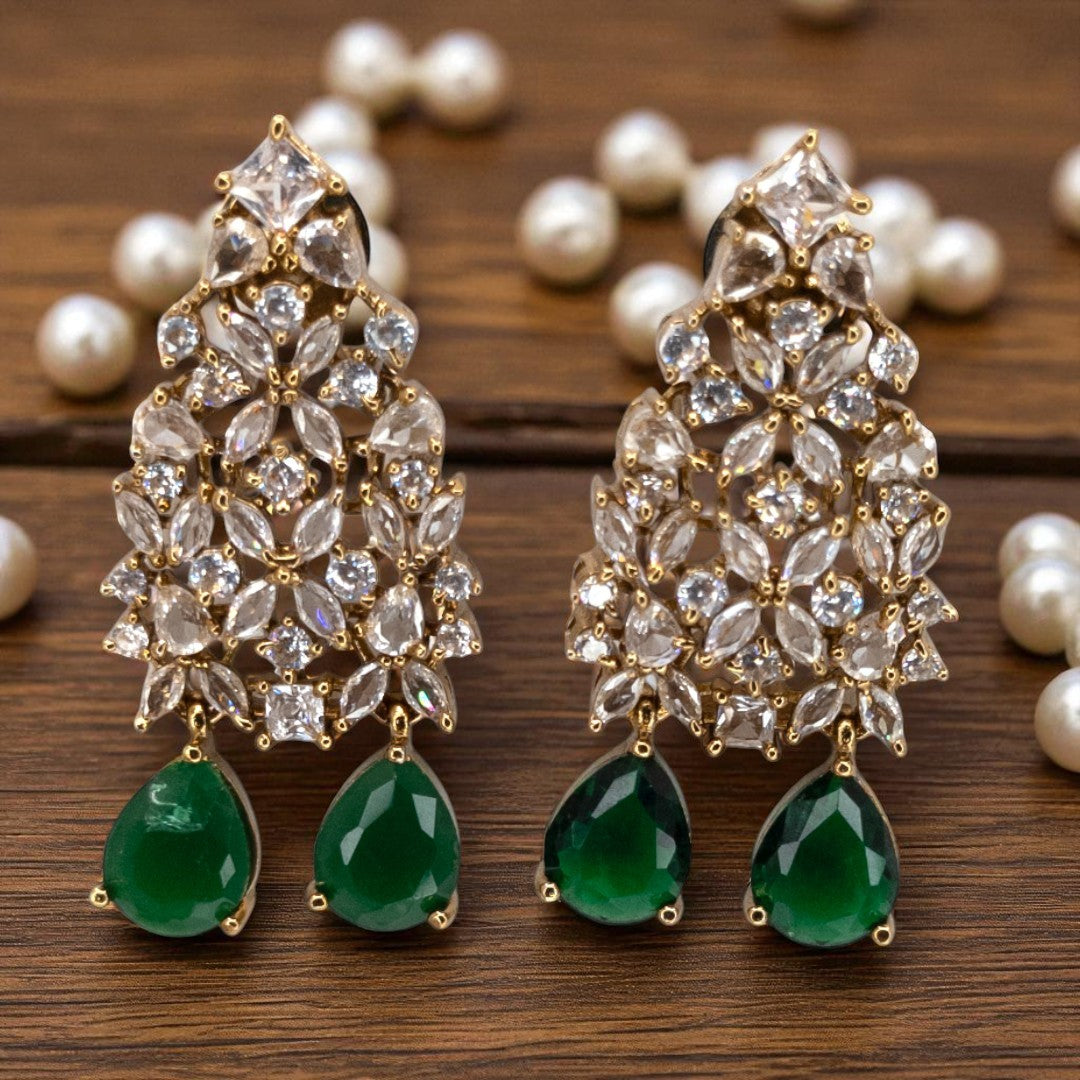 Temple Necklace with Earrings - gold | green
