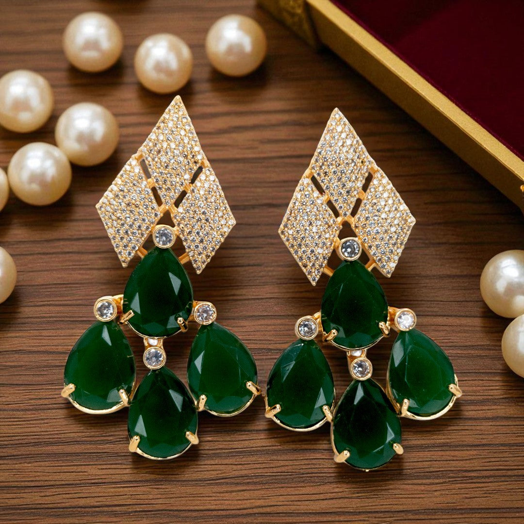 Temple Necklace with Earrings - gold | green