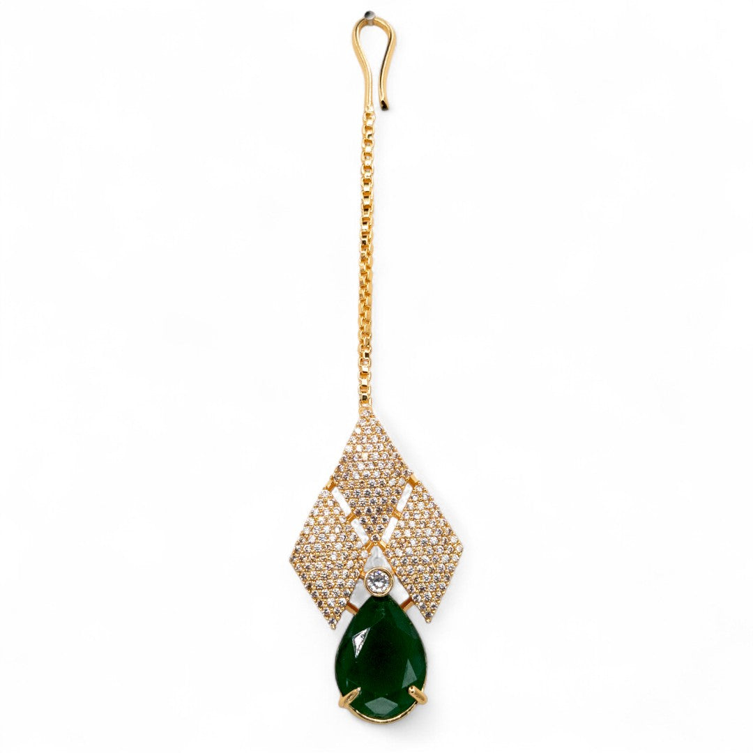 Temple Necklace with Earrings - gold | green