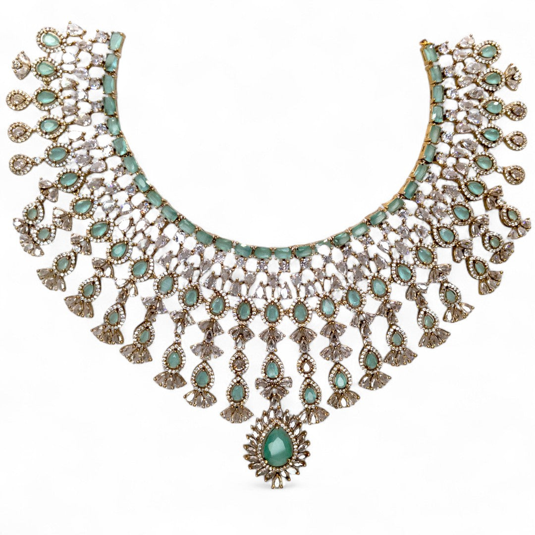 Temple Necklace with Earrings - gold | green