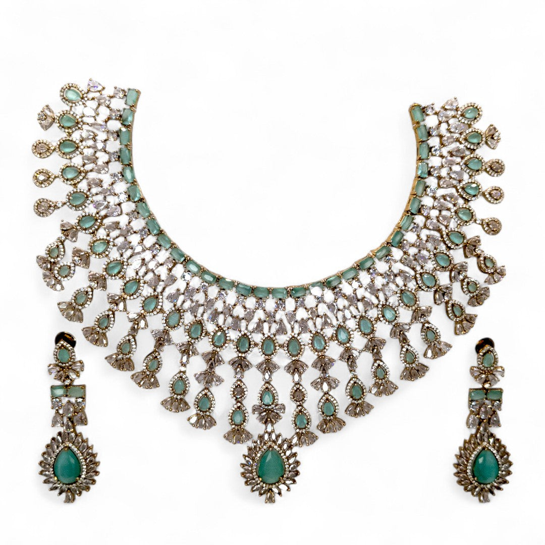 Temple Necklace with Earrings - gold | green