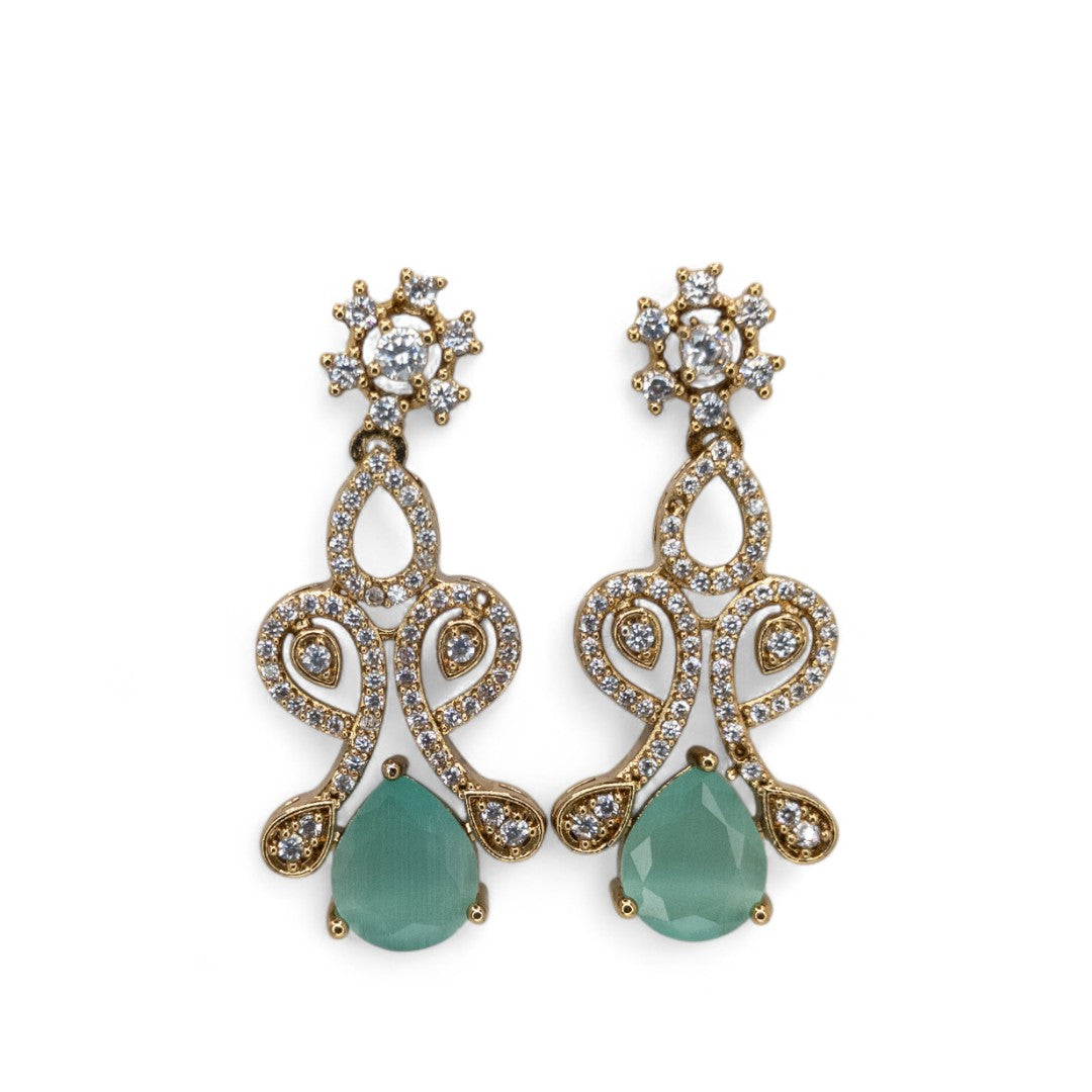 Temple Necklace with Earrings - gold | green