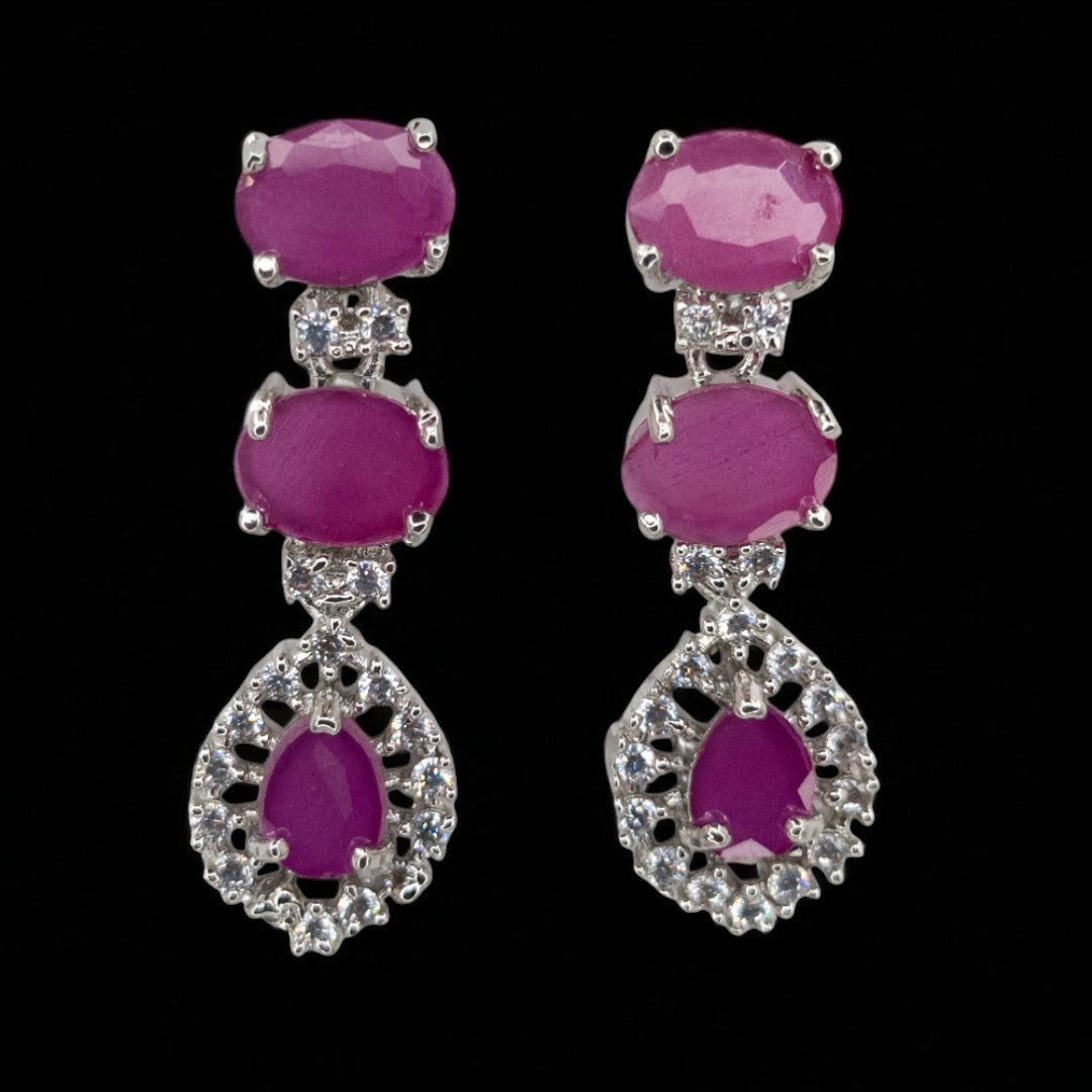 Victorian  Halskette mit Ohrringe  - Silber | magenta