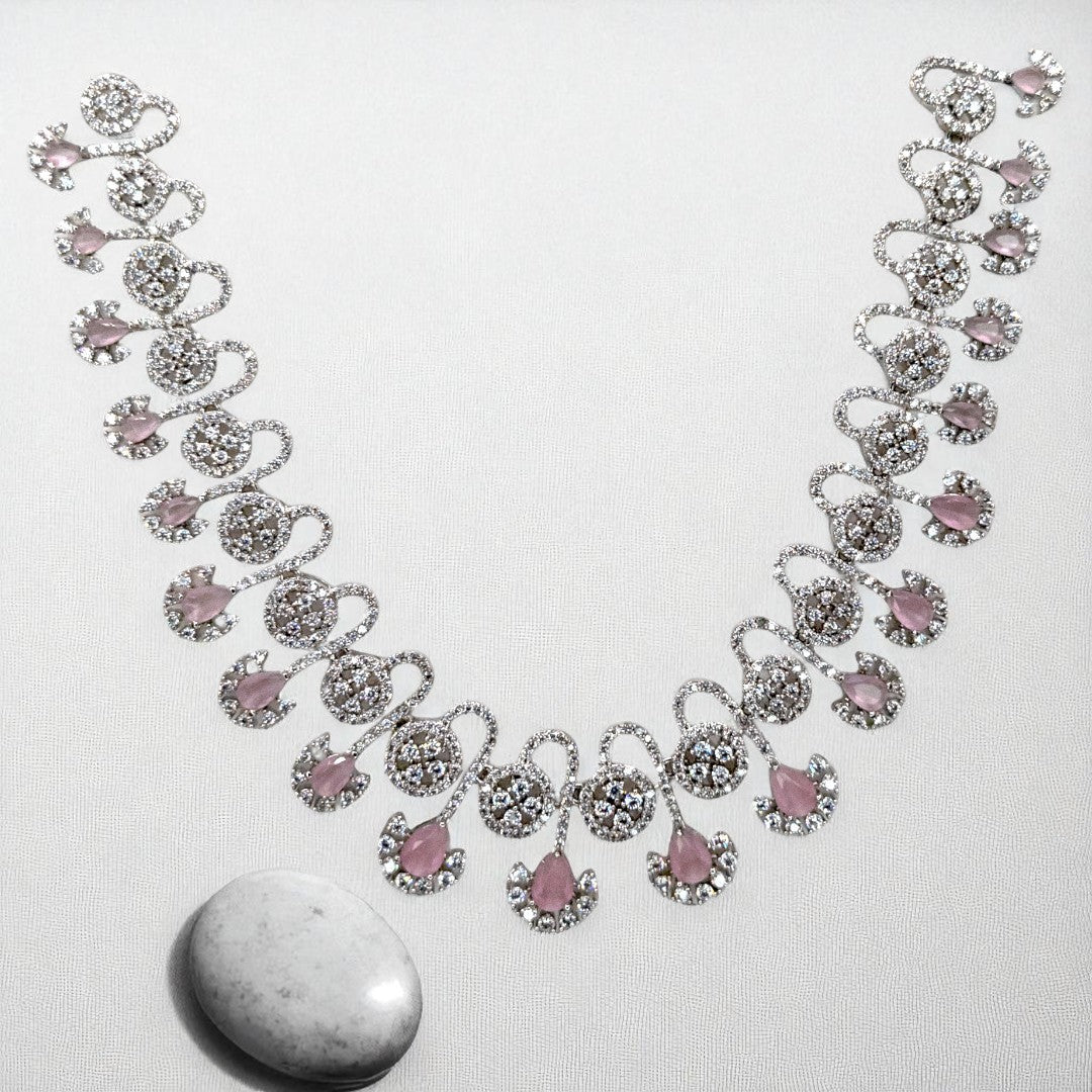 Victorian  Halskette mit Ohrringe  - Silber | rosa