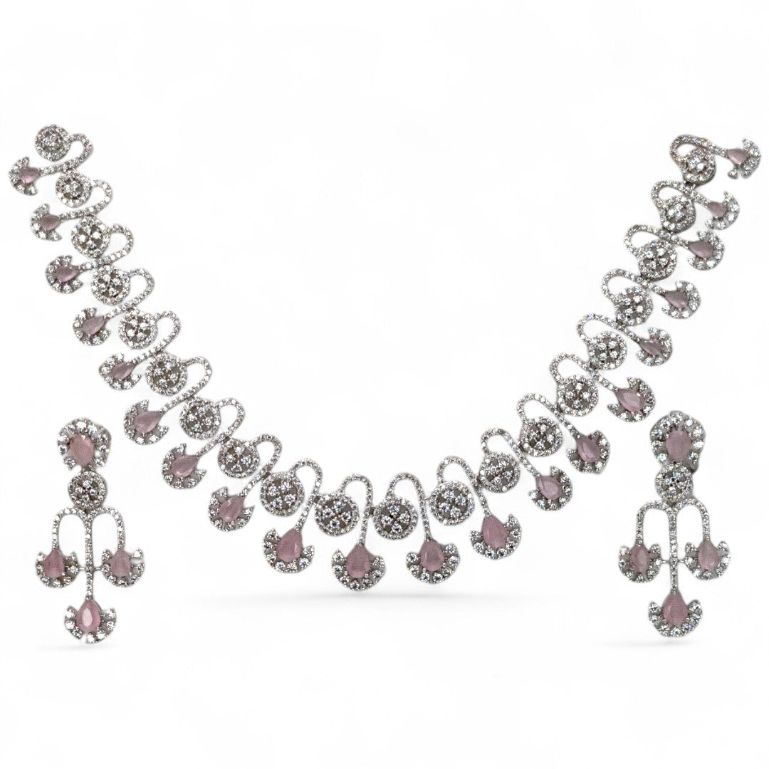 Victorian  Halskette mit Ohrringe  - Silber | rosa