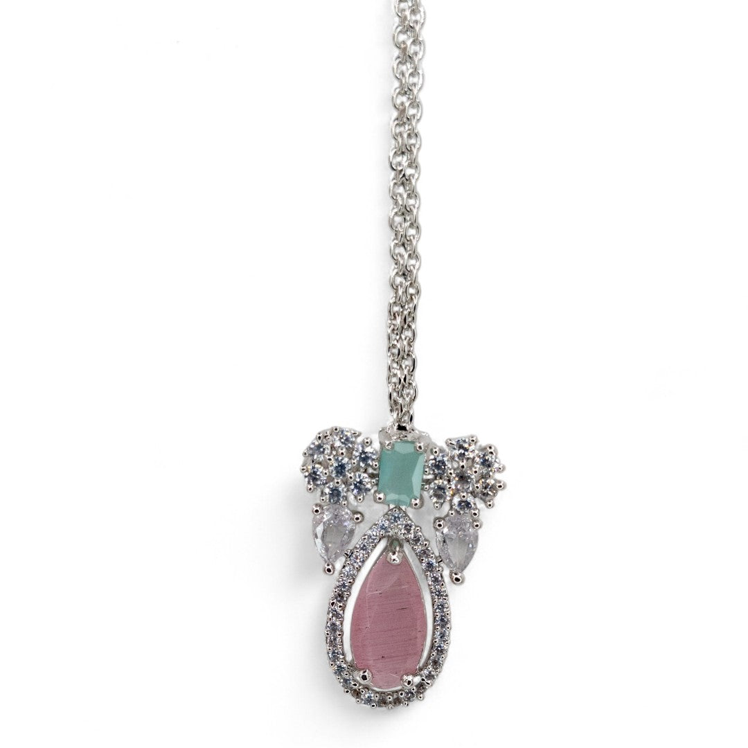 Victorian  Halskette mit Ohrringe  und tikka - silber | mint, rosa