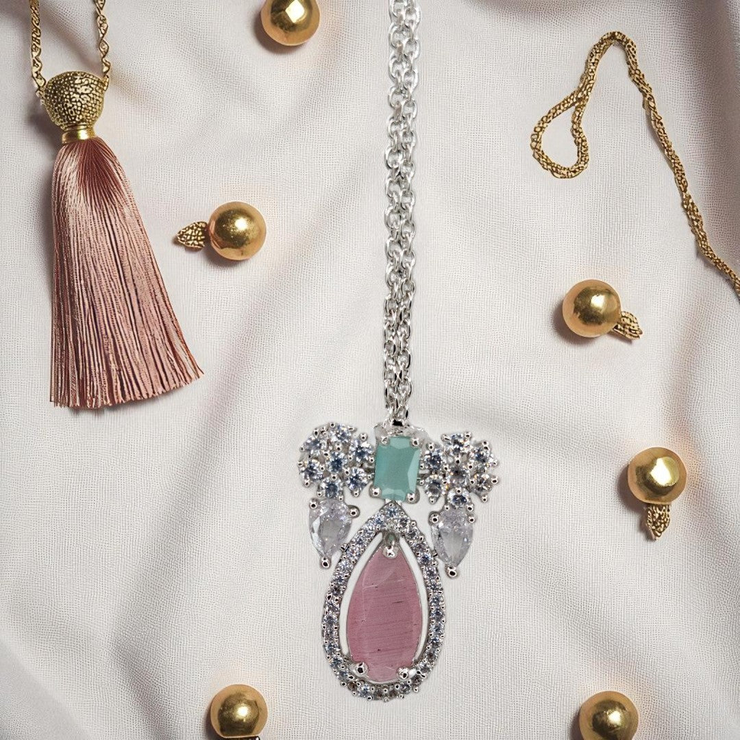 Victorian  Halskette mit Ohrringe  und tikka - silber | mint, rosa