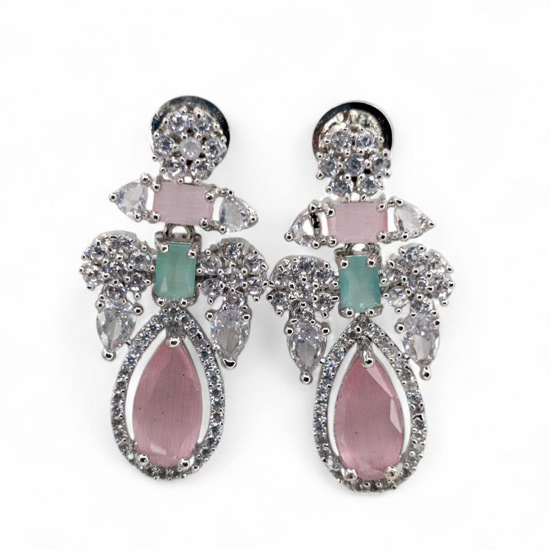 Victorian  Halskette mit Ohrringe  und tikka - silber | mint, rosa