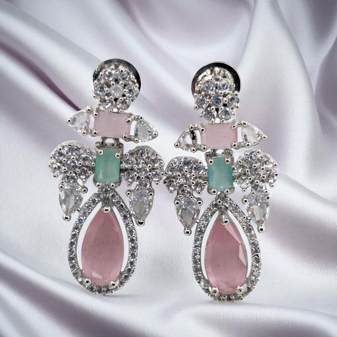 Victorian  Halskette mit Ohrringe  und tikka - silber | mint, rosa