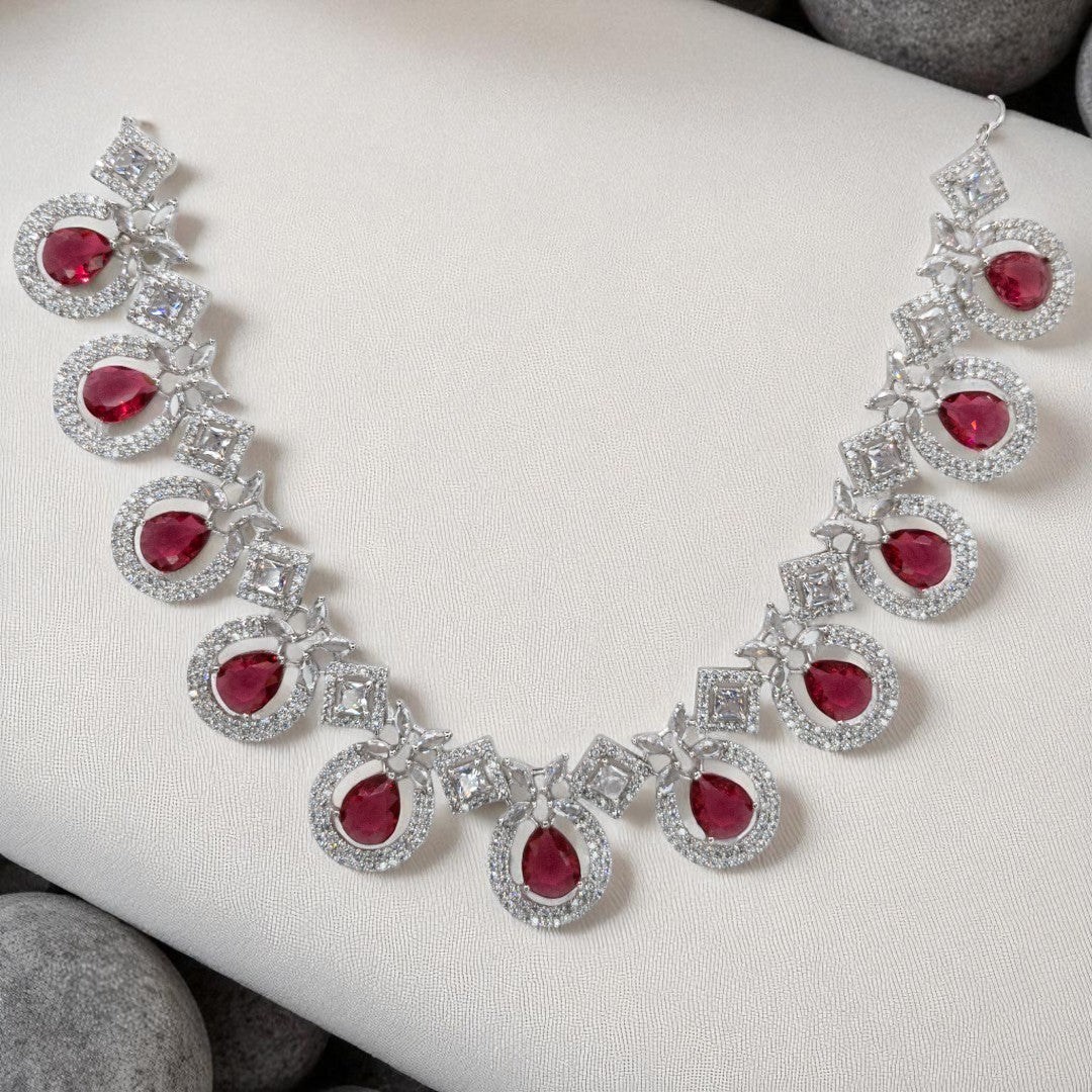Victorian  Halskette mit Ohrringe  - silber | magenta
