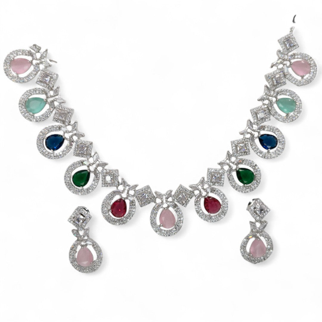 Victorian  Halskette mit Ohrringe  - silber | Multi Color