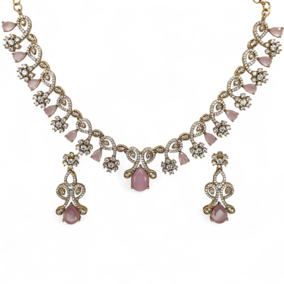Temple Necklace with Earrings - gold | green