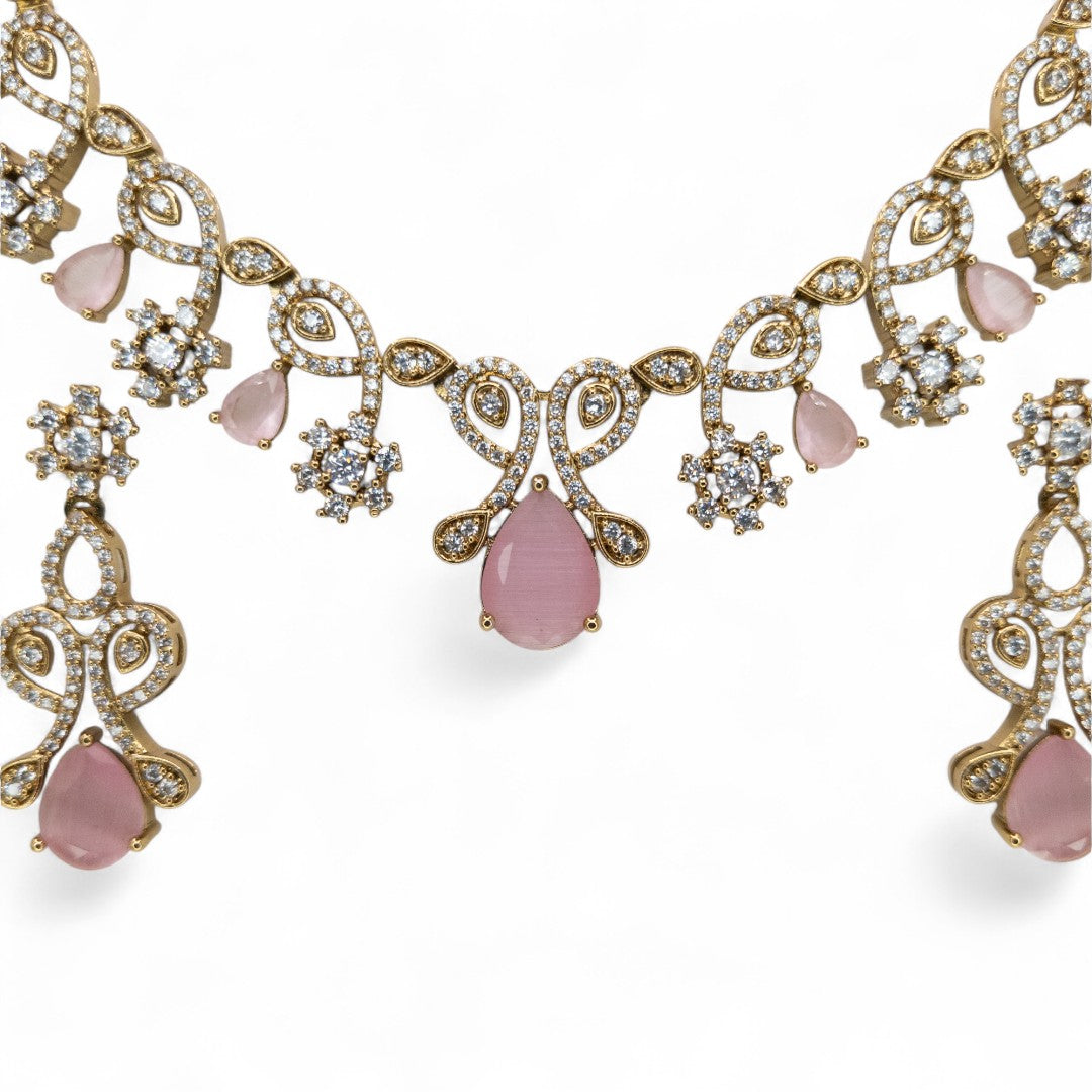 Temple Necklace with Earrings - gold | green