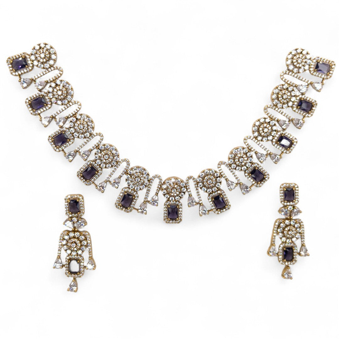 Victorian  Halskette mit Ohrringe  - gold | lila