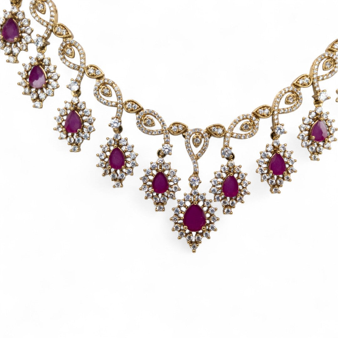 Victorian  Halskette mit Ohrringe  - gold | magenta