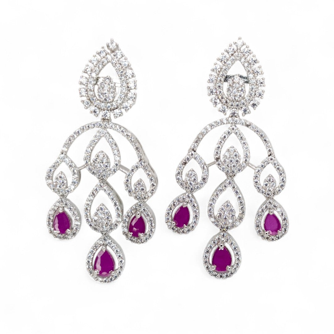 Victorian  Halskette mit Ohrringe  - Silber | magenta
