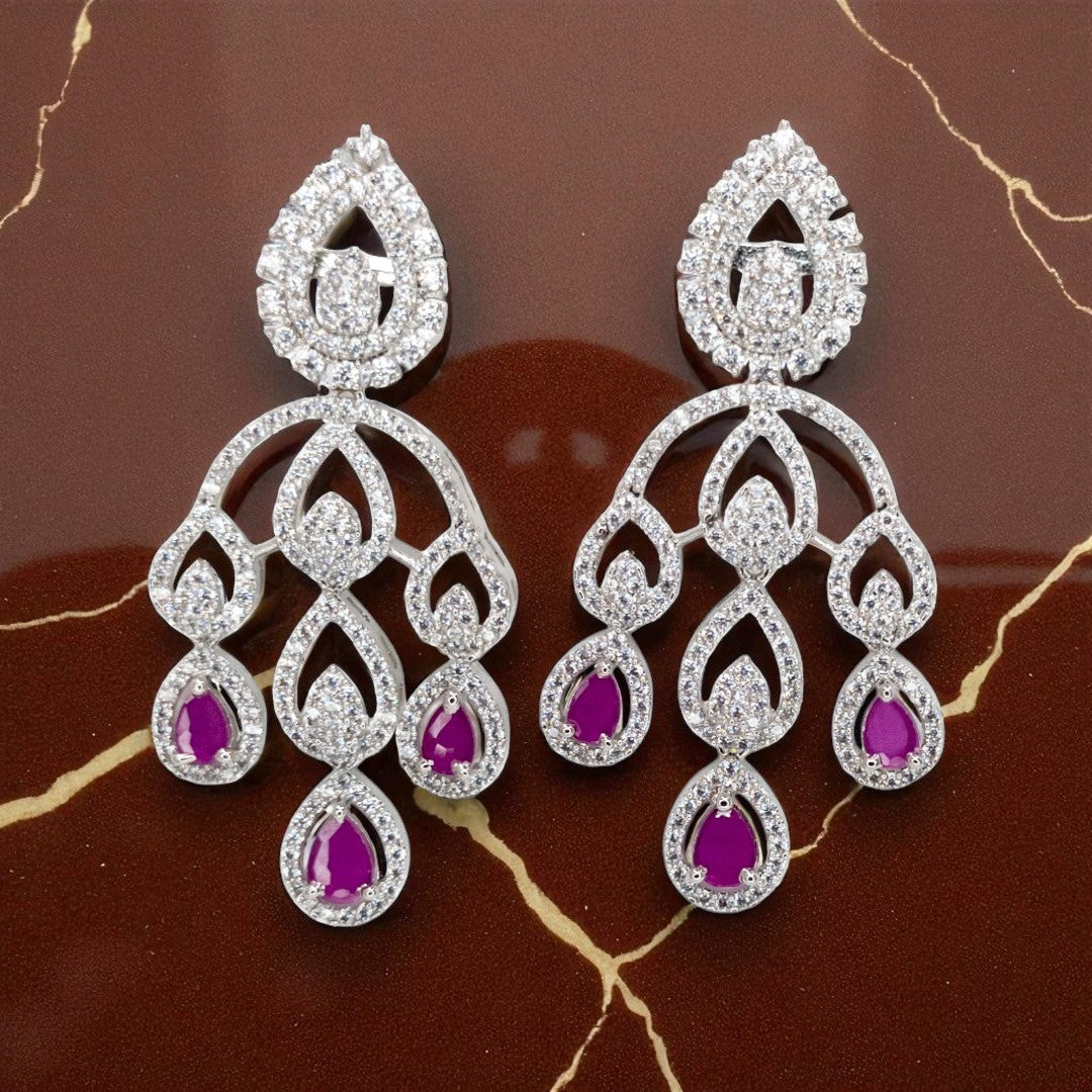 Victorian  Halskette mit Ohrringe  - Silber | magenta