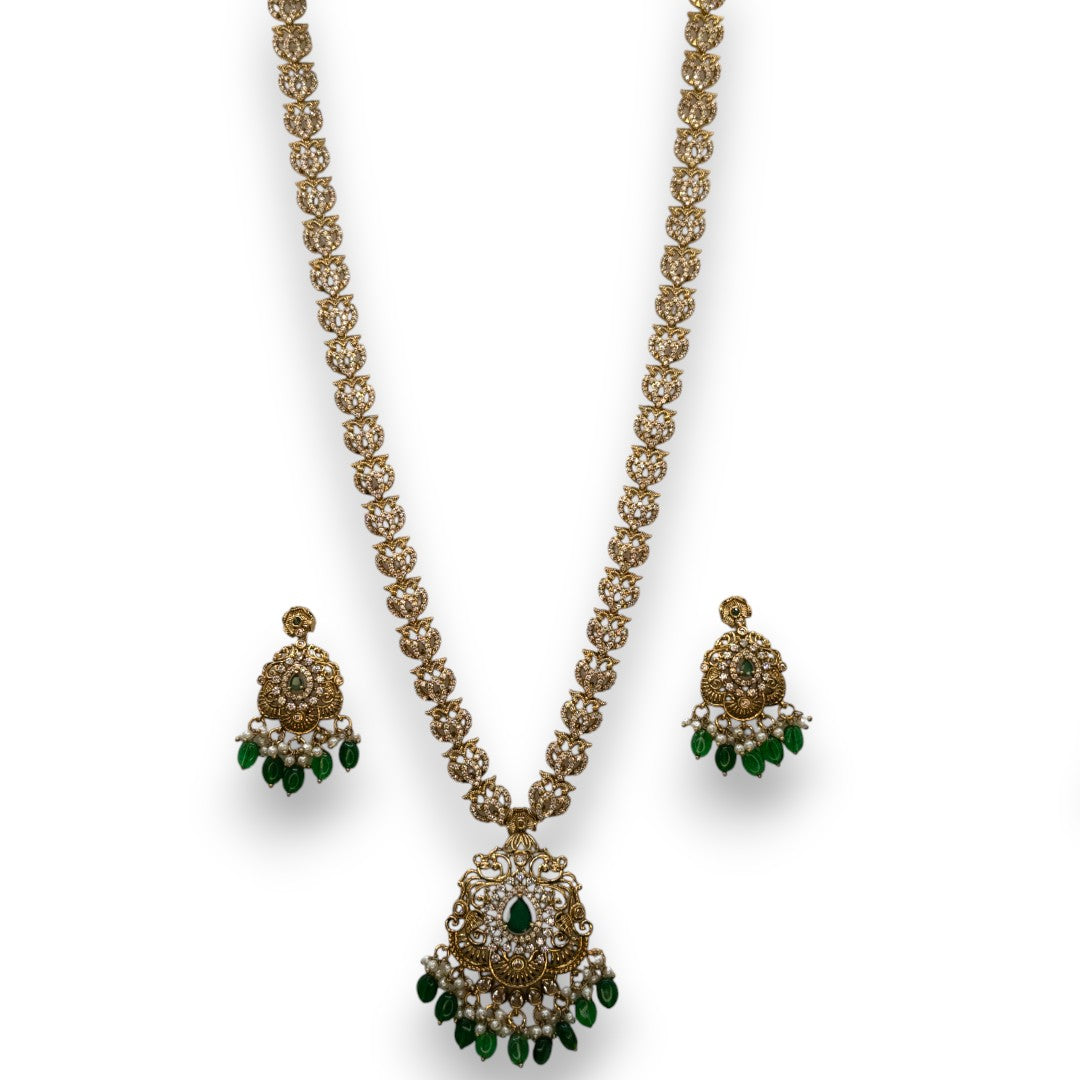 Temple Necklace with Earrings - gold | green