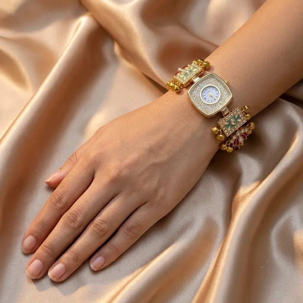 Kundan-Armbanduhr für Damen – Elegante indische Schmuckuhr im Ethno-Design