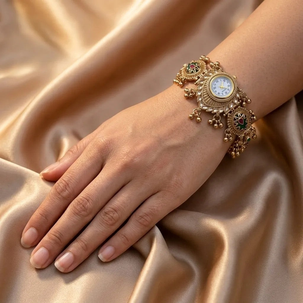 Kundan-Armbanduhr für Damen – Elegante indische Schmuckuhr im Ethno-Design