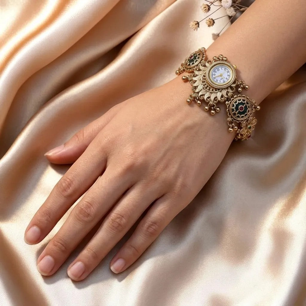 Kundan-Armbanduhr für Damen – Elegante indische Schmuckuhr im Ethno-Design