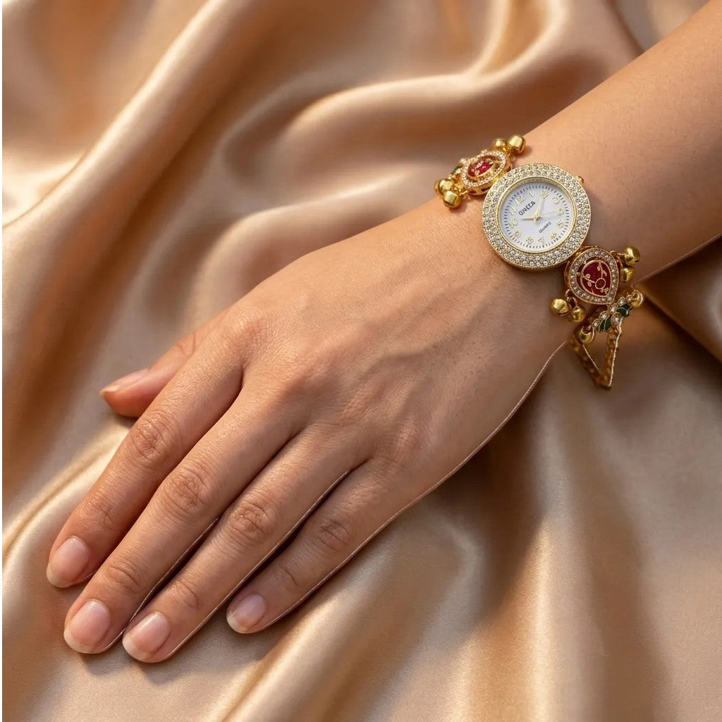 Kundan-Armbanduhr für Damen – Elegante indische Schmuckuhr im Ethno-Design
